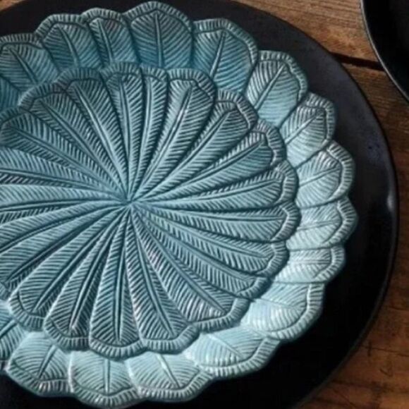 John Derian 1pc Stoneware Feather Salad Plate in Blue - Picture 11 of 11